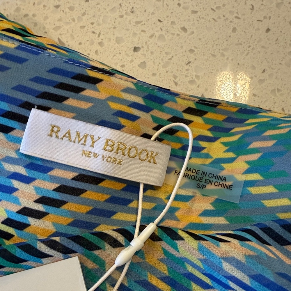 Ramy Brook New York Draped Lt Blue Plaid Cinch Waist Bow Blouse S NWT | $345 - Picture 15 of 16